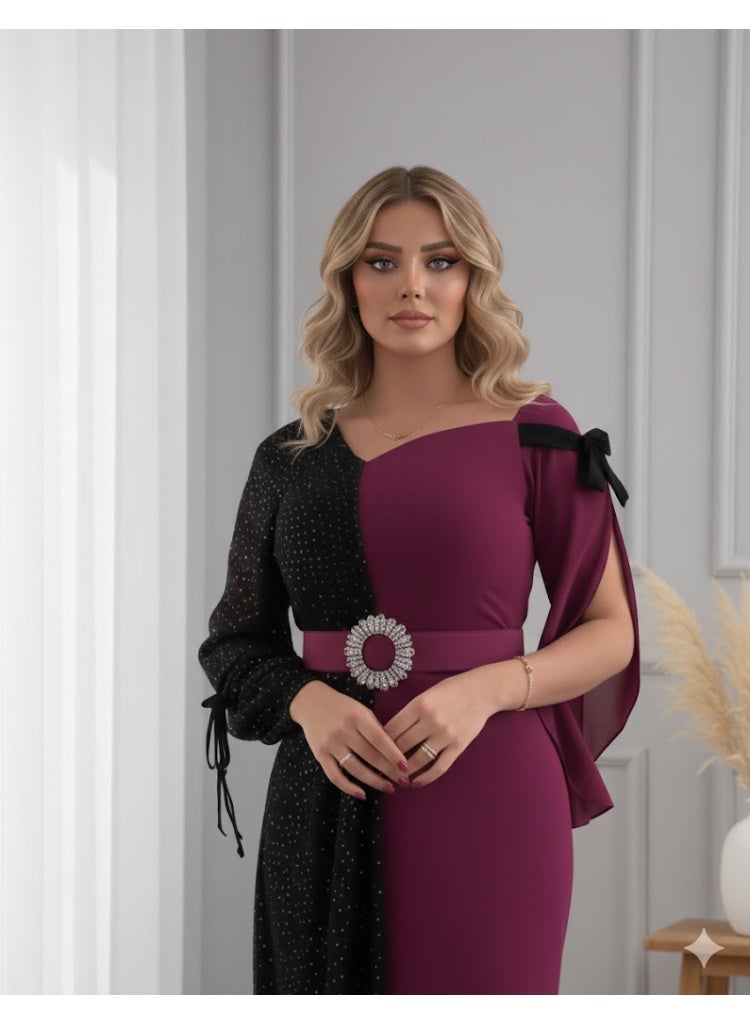 FULL JOY Stylish Maxi Evening Dress with Modern Design that combines elegance and distinction. Unique Two-Tone Design adds Attractive Touch. Fashion Dress. - Image 3